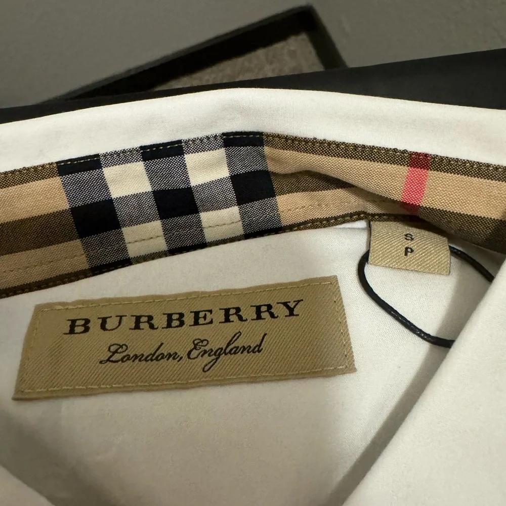 Burberry Mens White Check Dress Shirt - Picture 4 of 7